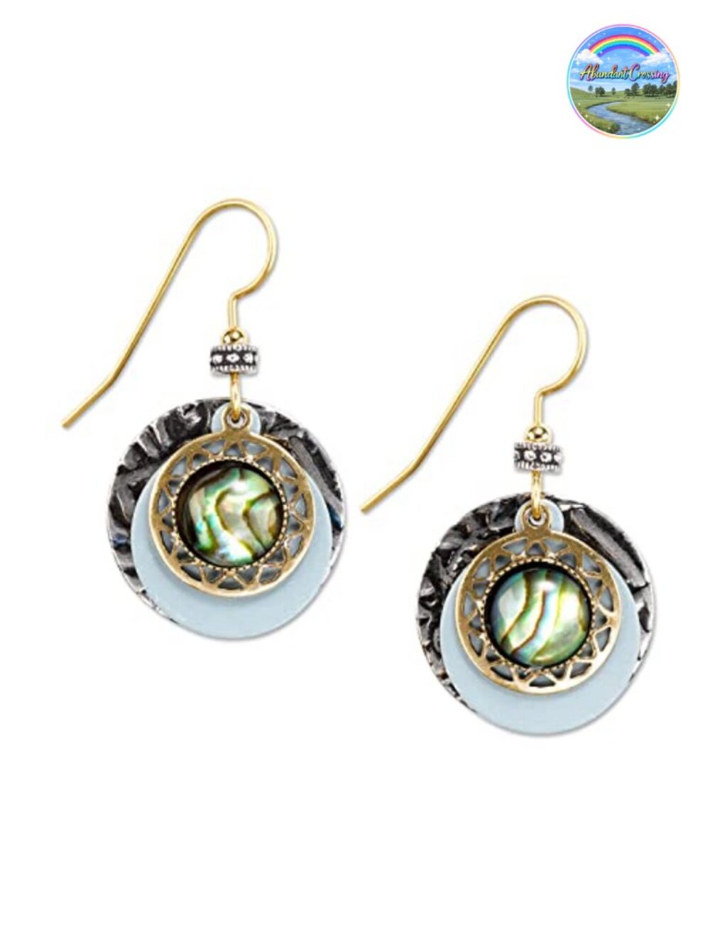 Abalone Layered Disks Dangle Earrings Surgical Steel 18k Gold Overlay